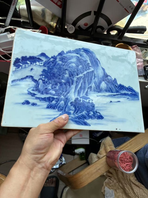 古玩陶瓷青花山水人物瓷板真品鑒賞圖