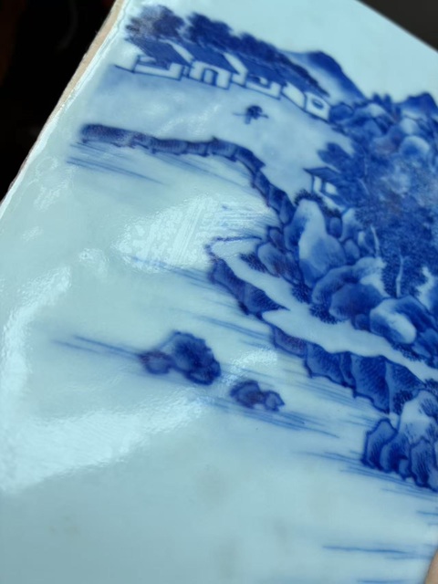 古玩陶瓷青花山水人物瓷板真品鑒賞圖