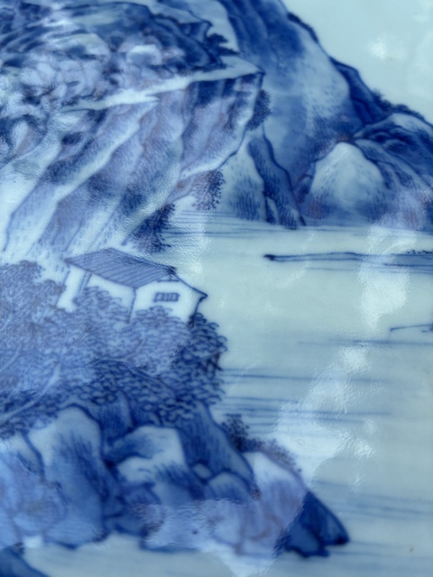 古玩陶瓷青花山水人物瓷板真品鑒賞圖