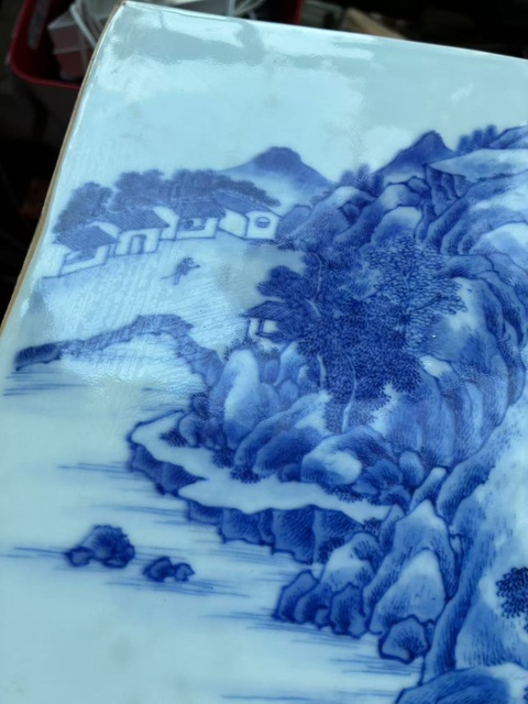 古玩陶瓷青花山水人物瓷板真品鑒賞圖