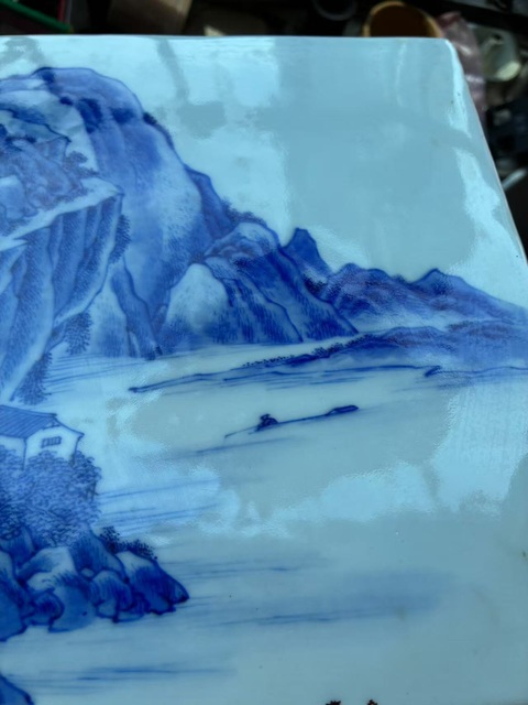 古玩陶瓷青花山水人物瓷板真品鑒賞圖