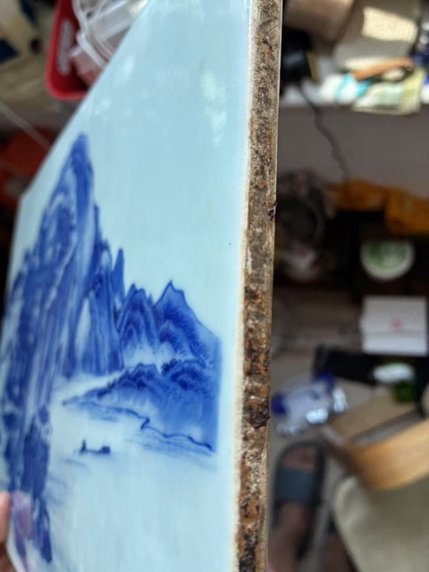 古玩陶瓷青花山水人物瓷板真品鑒賞圖