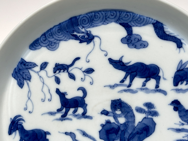 古玩陶瓷清晚期·青花十二生肖紋膛鑼洗真品鑒賞圖