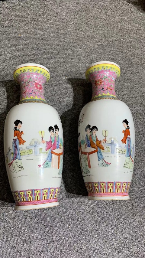 古玩陶瓷仕女紋粉彩瓶真品鑒賞圖