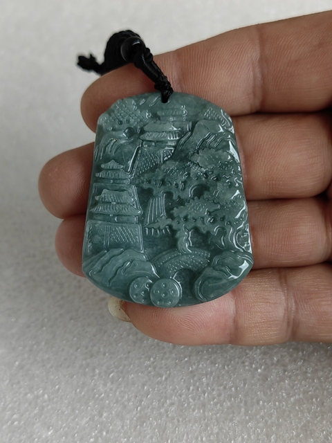 古玩玉器天然翡翠雕“山水牌”真品鑒賞圖