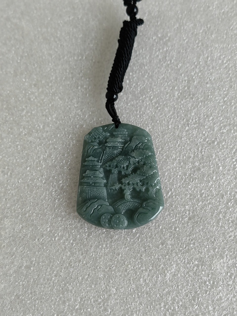 古玩玉器天然翡翠雕“山水牌”真品鑒賞圖