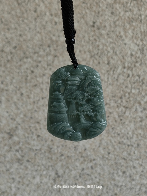 古玩玉器天然翡翠雕“山水牌”真品鑒賞圖