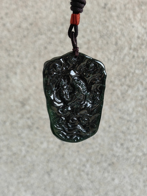 古玩玉器天然翡翠雕“龍牌”真品鑒賞圖