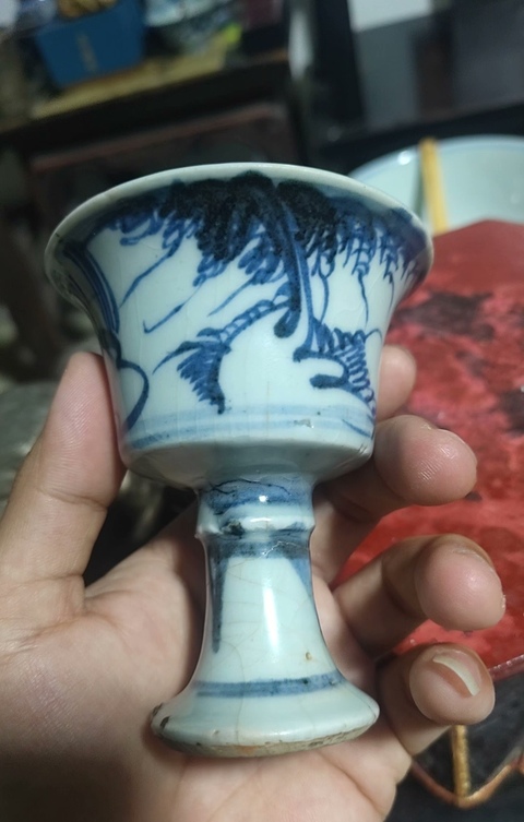 古玩陶瓷青花人物紋高足杯真品鑒賞圖