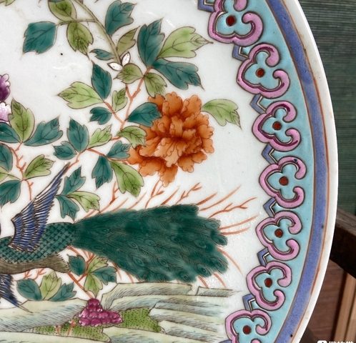 古玩陶瓷花鳥紋粉彩盤真品鑒賞圖