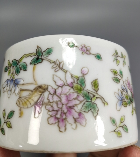 古玩陶瓷粉彩蟲草紋溫酒器真品鑒賞圖