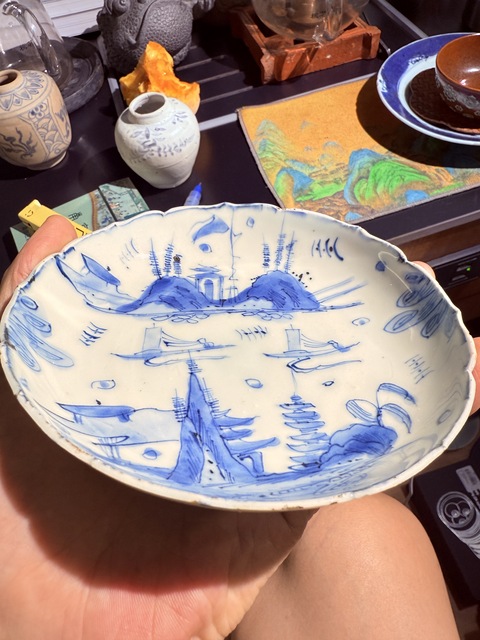 古玩陶瓷山水紋青花盤(pán)真品鑒賞圖