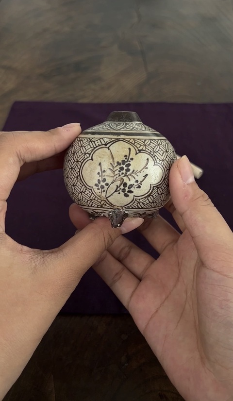 古玩陶瓷吉州窯白底黑花水盂真品鑒賞圖
