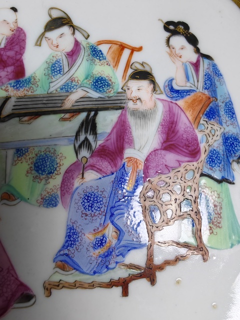 古玩陶瓷咸豐細路廣彩人物盤真品鑒賞圖