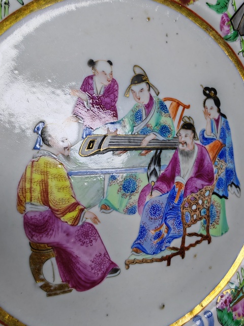 古玩陶瓷咸豐細路廣彩人物盤真品鑒賞圖