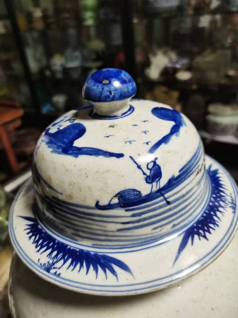 古玩陶瓷山水紋青花將軍罐真品鑒賞圖