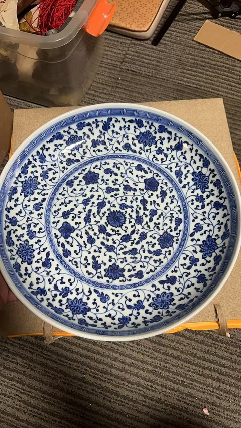 古玩陶瓷青花纏枝花卉紋盤，注意品相真品鑒賞圖