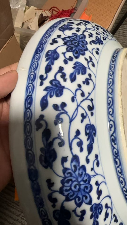 古玩陶瓷青花纏枝花卉紋盤，注意品相真品鑒賞圖