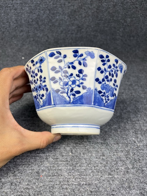 古玩陶瓷青花洞石花卉紋八方大碗拍賣,當前價格1388元