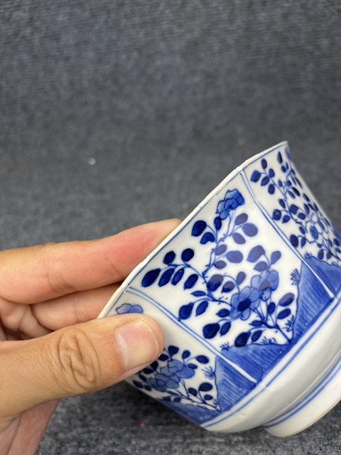 古玩陶瓷青花洞石花卉紋八方大碗拍賣,當前價格1388元