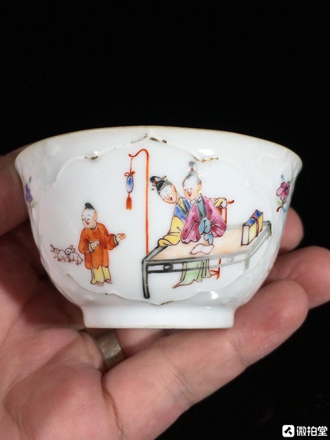 古玩陶瓷廣彩滿大人模印花卉紋杯真品鑒賞圖