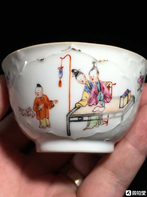 古玩陶瓷廣彩滿大人模印花卉紋杯真品鑒賞圖