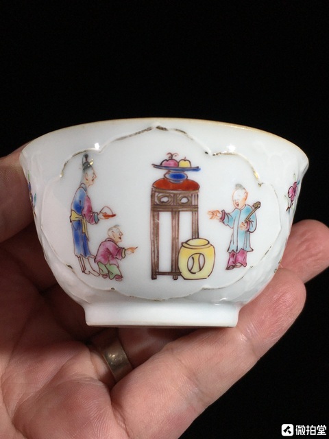 古玩陶瓷廣彩滿大人模印花卉紋杯真品鑒賞圖