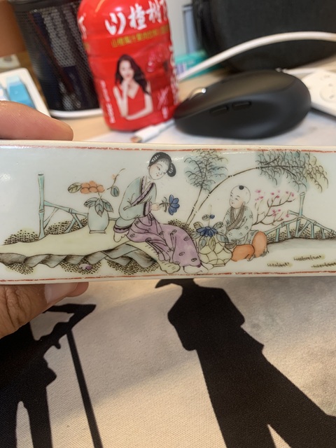 古玩陶瓷仕女嬰戲紋鎮紙真品鑒賞圖