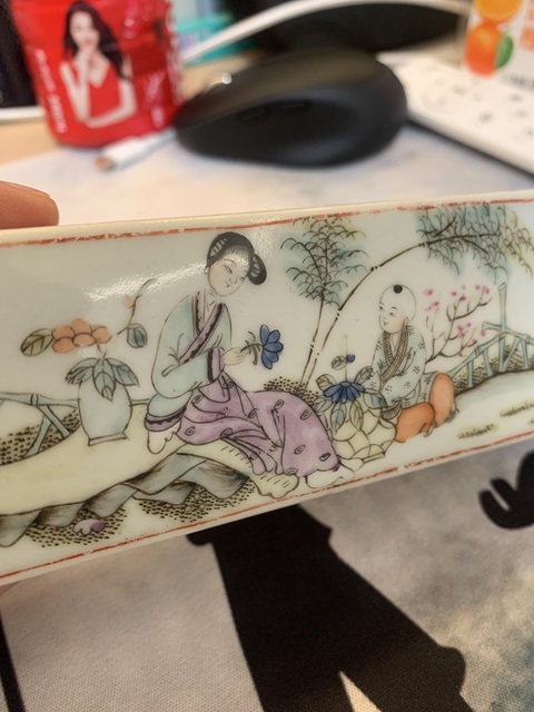 古玩陶瓷仕女嬰戲紋鎮紙真品鑒賞圖