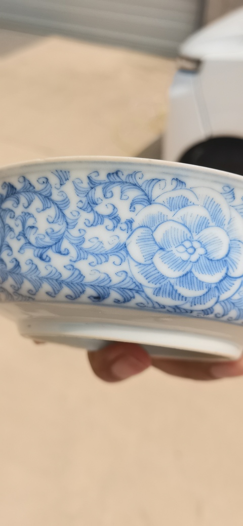 古玩陶瓷錦堂發記款花卉紋青花蓋碗真品鑒賞圖