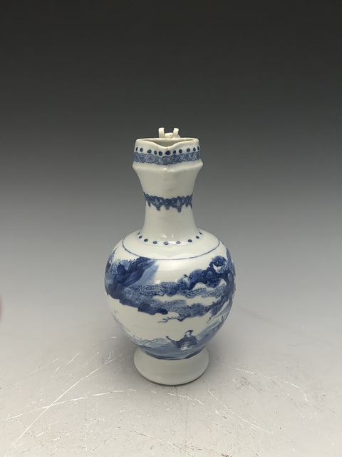 古玩陶瓷清·康熙青花山水人物紋花澆真品鑒賞圖