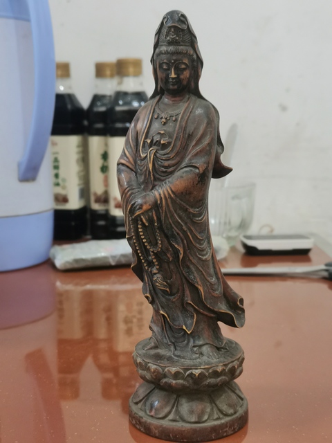 古玩雜項木雕蓮花站像觀音真品鑒賞圖