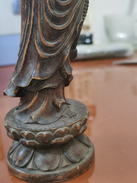 古玩雜項木雕蓮花站像觀音真品鑒賞圖