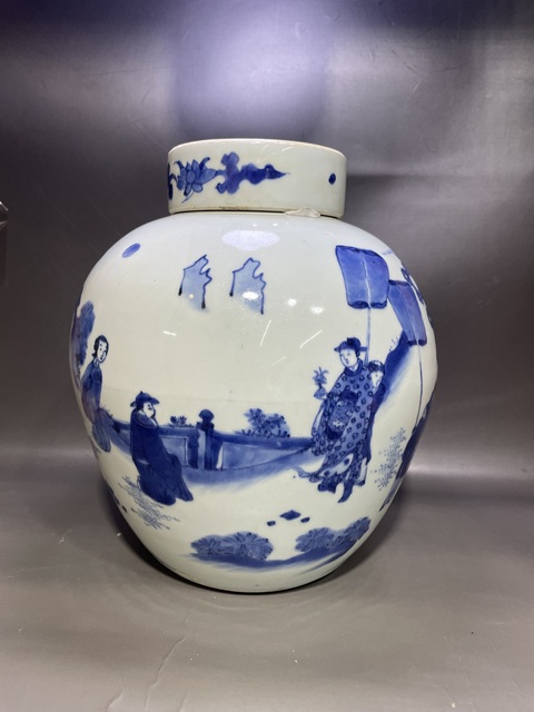 古玩陶瓷天啟青花人物故事蓋罐拍賣，當前價格120000元