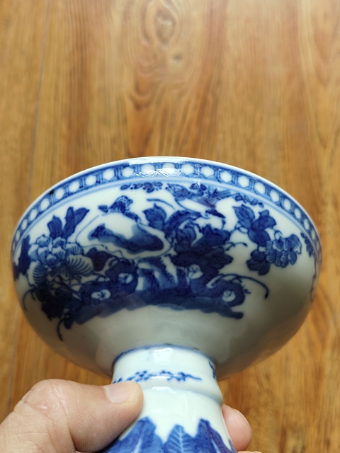 古玩陶瓷青花富貴白頭高足盤真品鑒賞圖