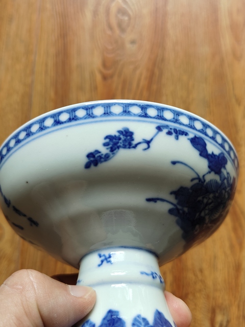 古玩陶瓷青花富貴白頭高足盤真品鑒賞圖