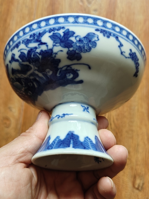 古玩陶瓷青花富貴白頭高足盤真品鑒賞圖