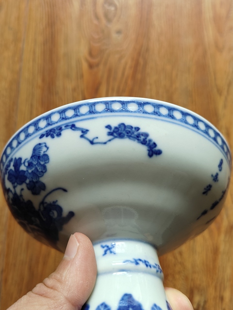 古玩陶瓷青花富貴白頭高足盤真品鑒賞圖