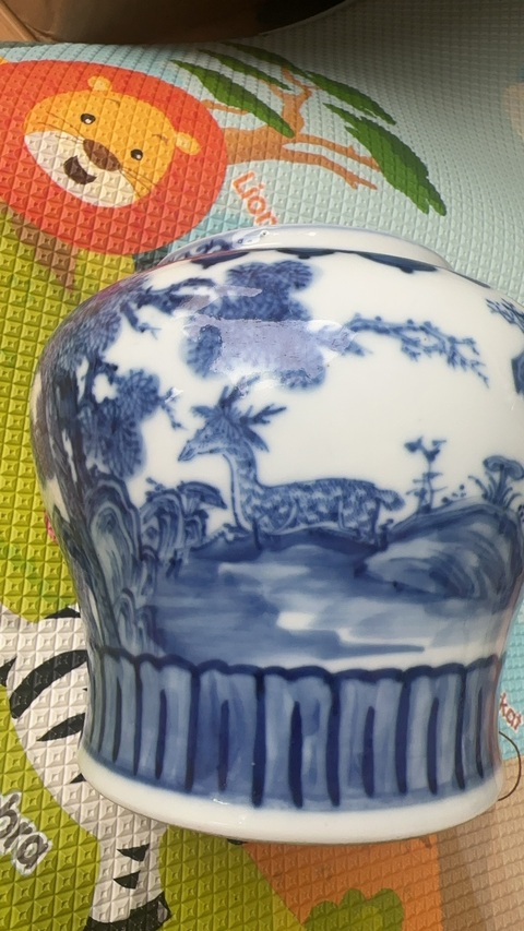 古玩陶瓷清光緒 青花鶴鹿同春將軍罐真品鑒賞圖