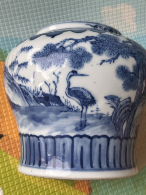 古玩陶瓷清光緒 青花鶴鹿同春將軍罐真品鑒賞圖