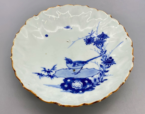 古玩陶瓷明晚·青花花鳥紋葵口盤 真品鑒賞圖