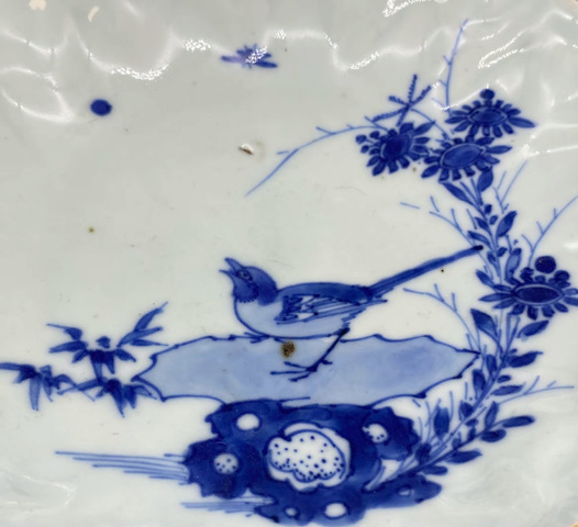 古玩陶瓷明晚·青花花鳥紋葵口盤 真品鑒賞圖