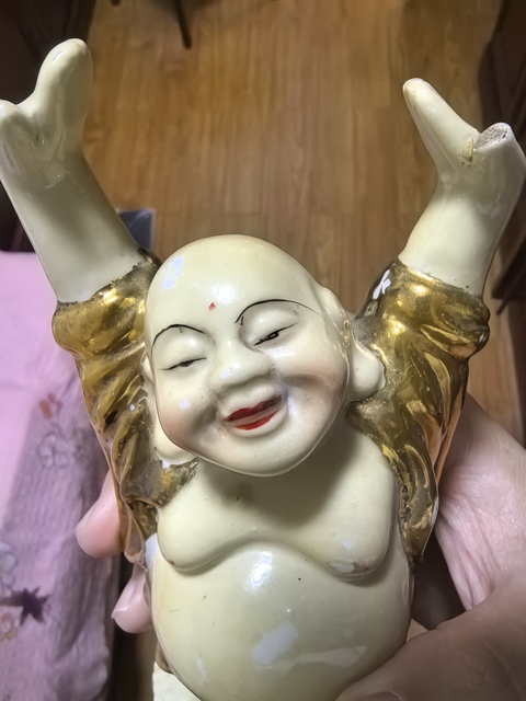 古玩陶瓷金釉彌勒佛站像真品鑒賞圖