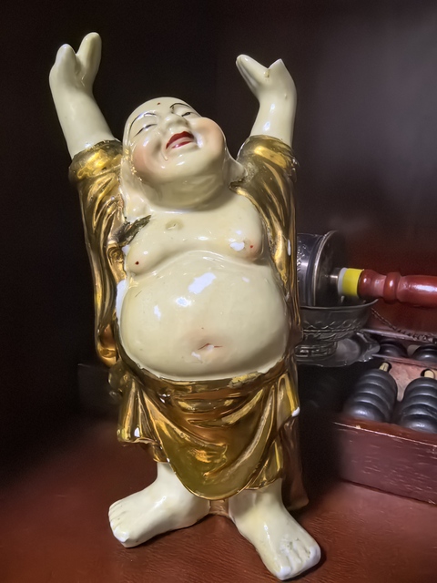古玩陶瓷金釉彌勒佛站像真品鑒賞圖