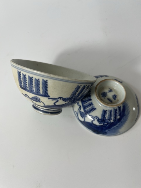 古玩陶瓷漳州窯蘆雁紋青花蓋碗真品鑒賞圖