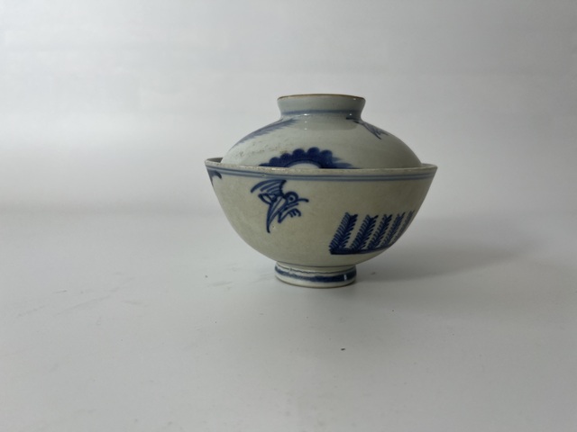 古玩陶瓷漳州窯蘆雁紋青花蓋碗真品鑒賞圖