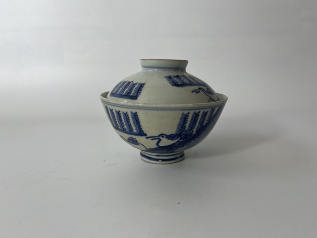 古玩陶瓷漳州窯蘆雁紋青花蓋碗真品鑒賞圖