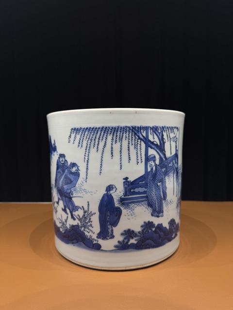 古玩陶瓷青花人物故事紋筆筒真品鑒賞圖