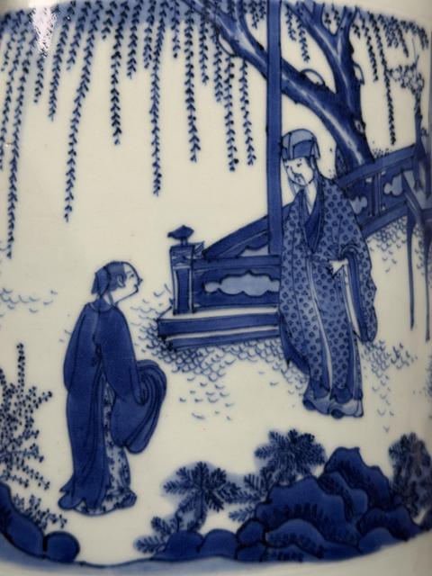 古玩陶瓷青花人物故事紋筆筒真品鑒賞圖