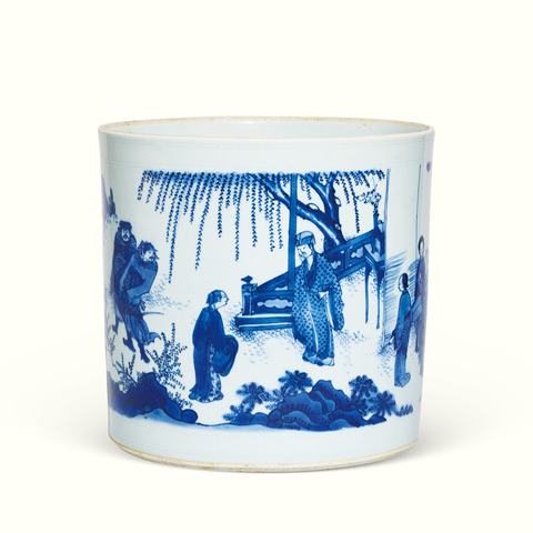 古玩陶瓷青花人物故事紋筆筒真品鑒賞圖